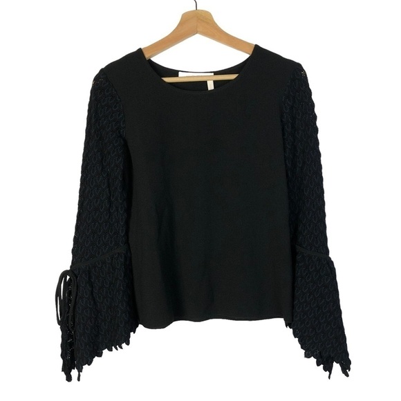 See By Chloe Black Knitted Crochet Flare Bell Sleeve Knit Blouse 36/S - Picture 2 of 5